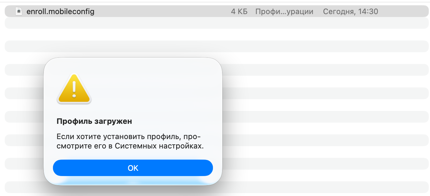 Уведомление о загрузке профиля